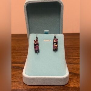 Elegant Purple and Gold Cube Earrings